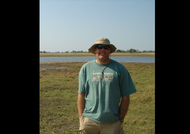 Myself in front of a watering hole we visited on one of our game drives from the Little Vumbura Camp in Botswana.
